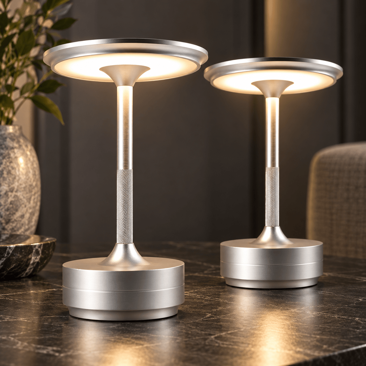 Cordless Silver Touch Table Lamps, Set of 2 product photograph
