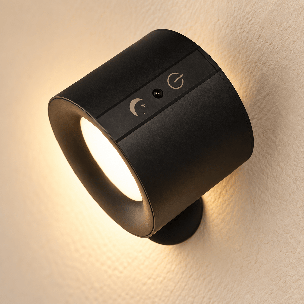 Close-up of black wall light diffuser and housing