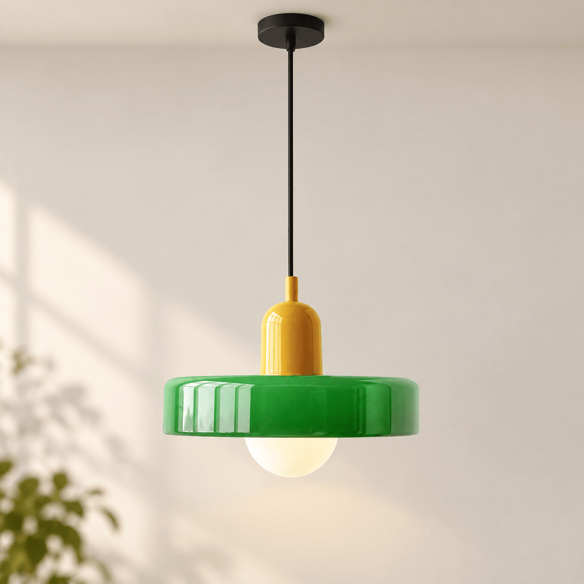 Bauhaus Glass Pendant Light with Adjustable Cord Green2