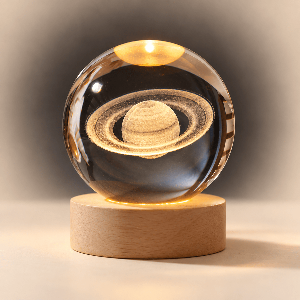 Mini crystal ball night light with engraved Saturn and rings