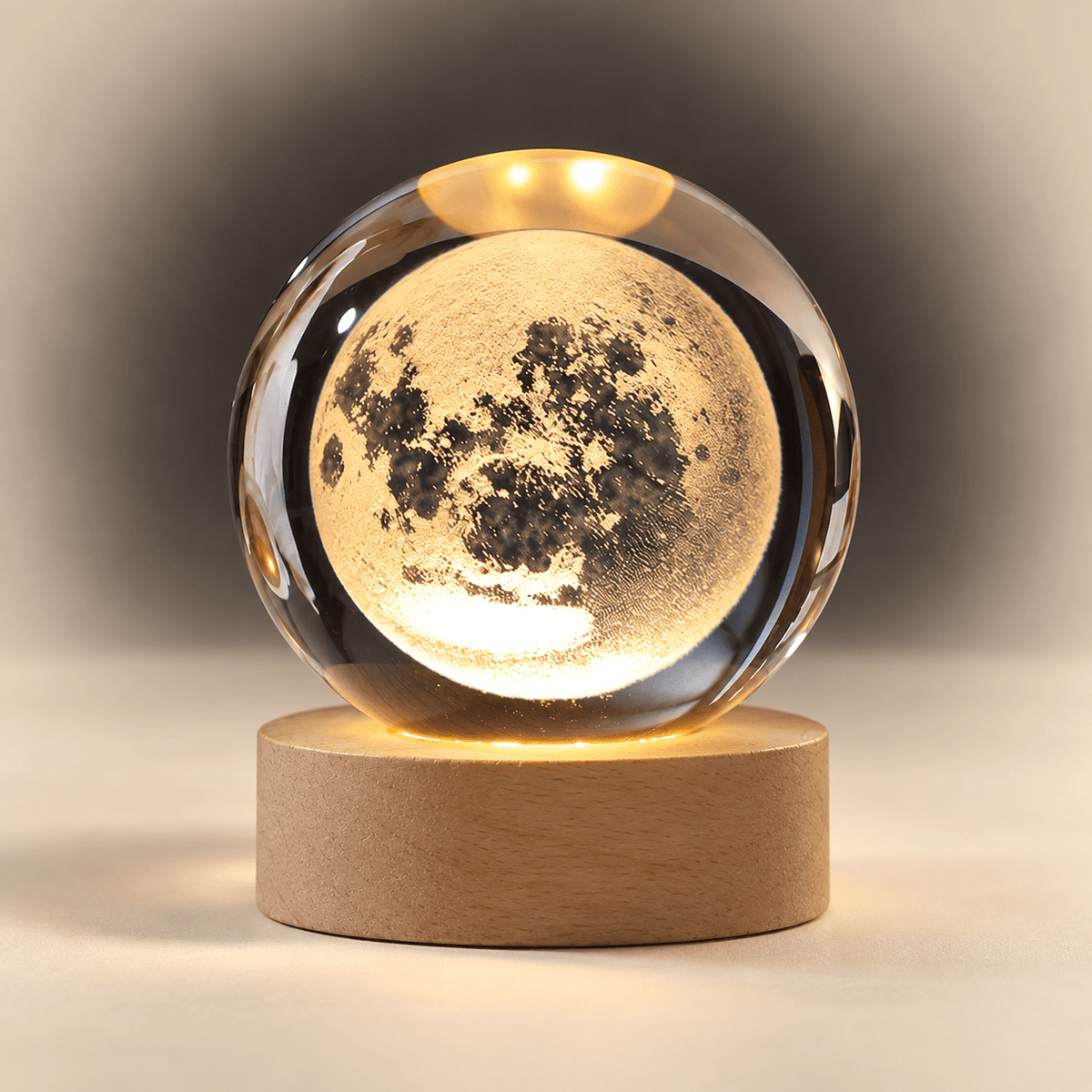 Mini crystal ball night light with engraved full Moon