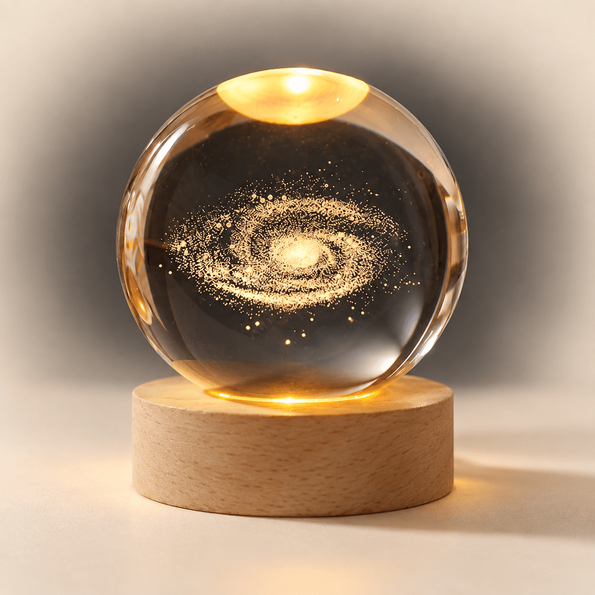 Mini crystal ball night light with engraved spiral galaxy