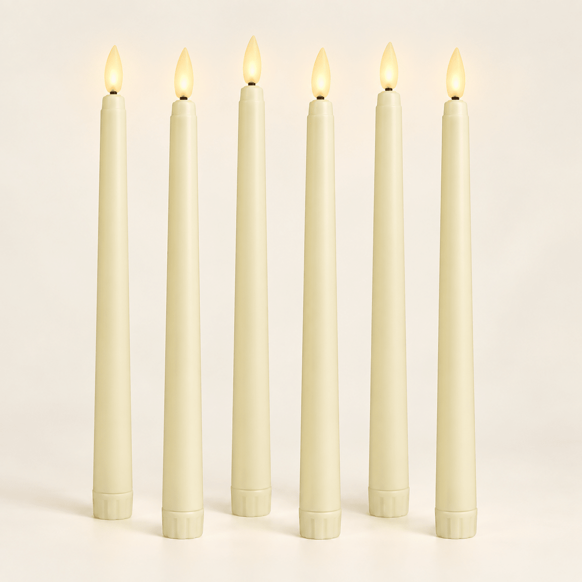 Six ivory flameless LED taper candles