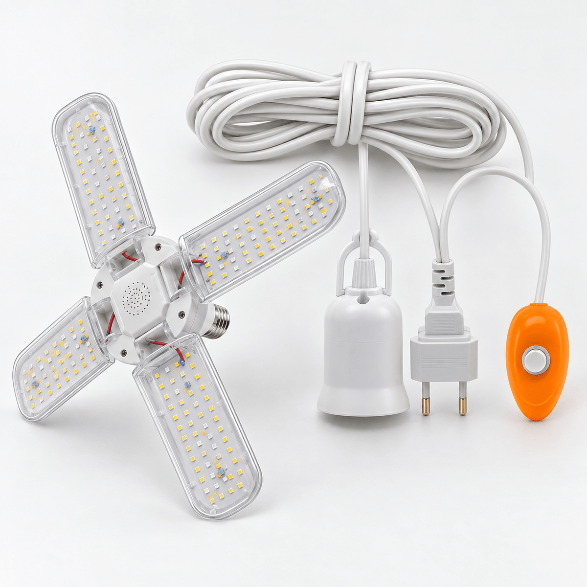 Four panel grow light with hanging socket