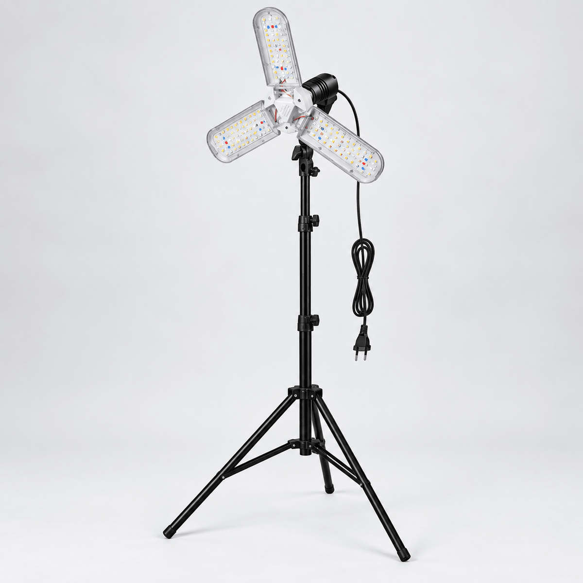 Three panel grow light with black tripod
