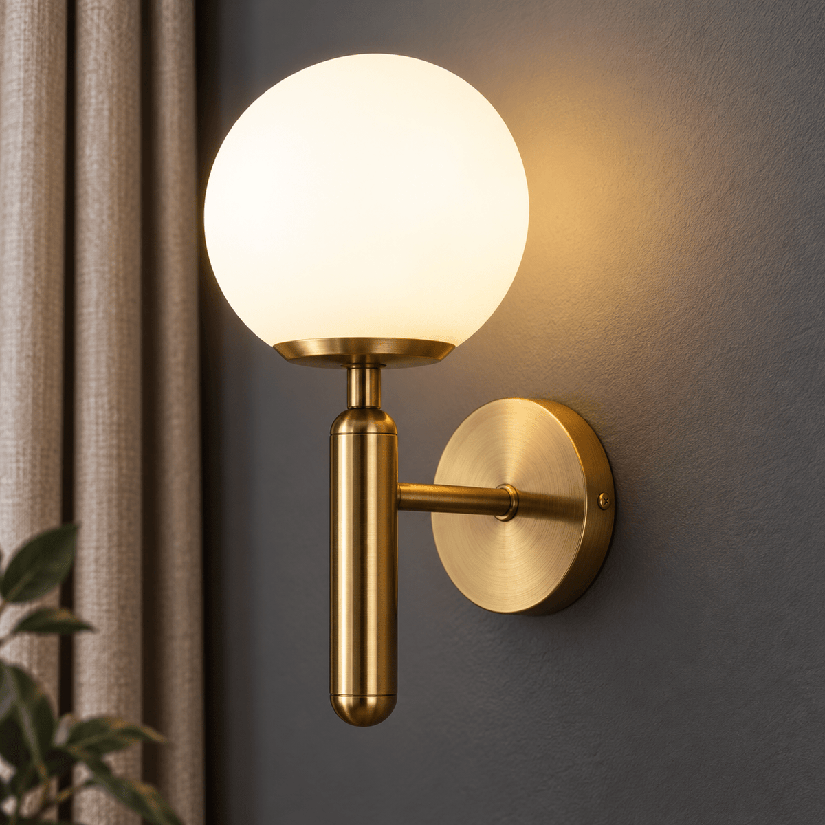 Brass glass wall sconce, finish detail