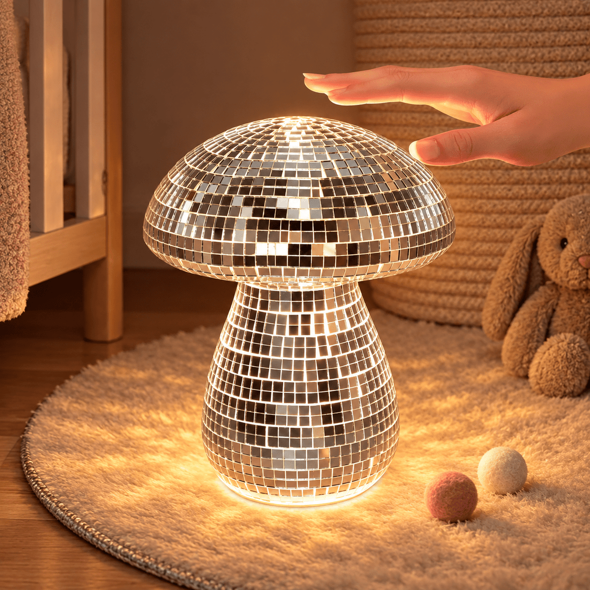 Silver Mushroom Rechargeable Touch Table Lamp lifestyle view