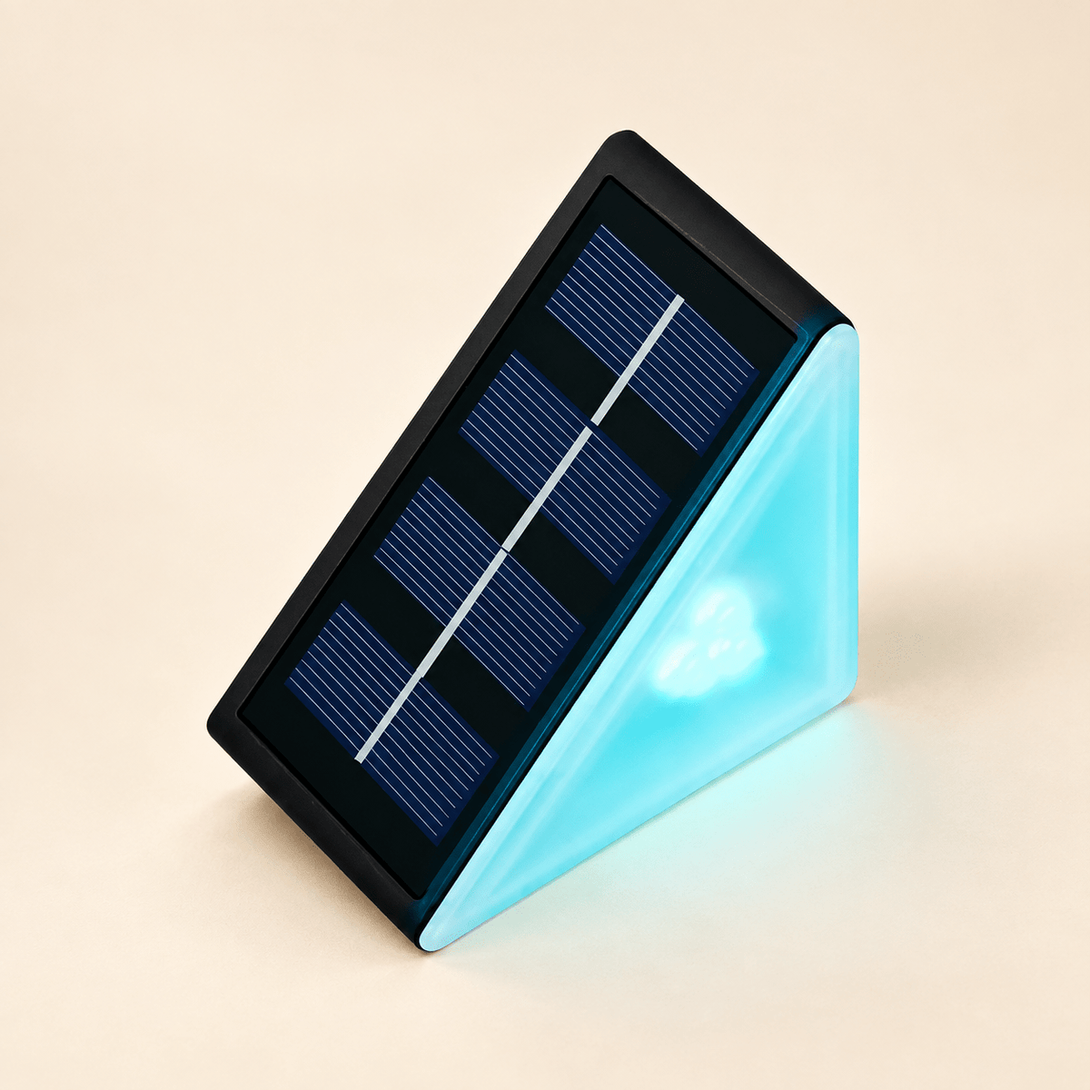 RGB triangular solar step light glowing cyan