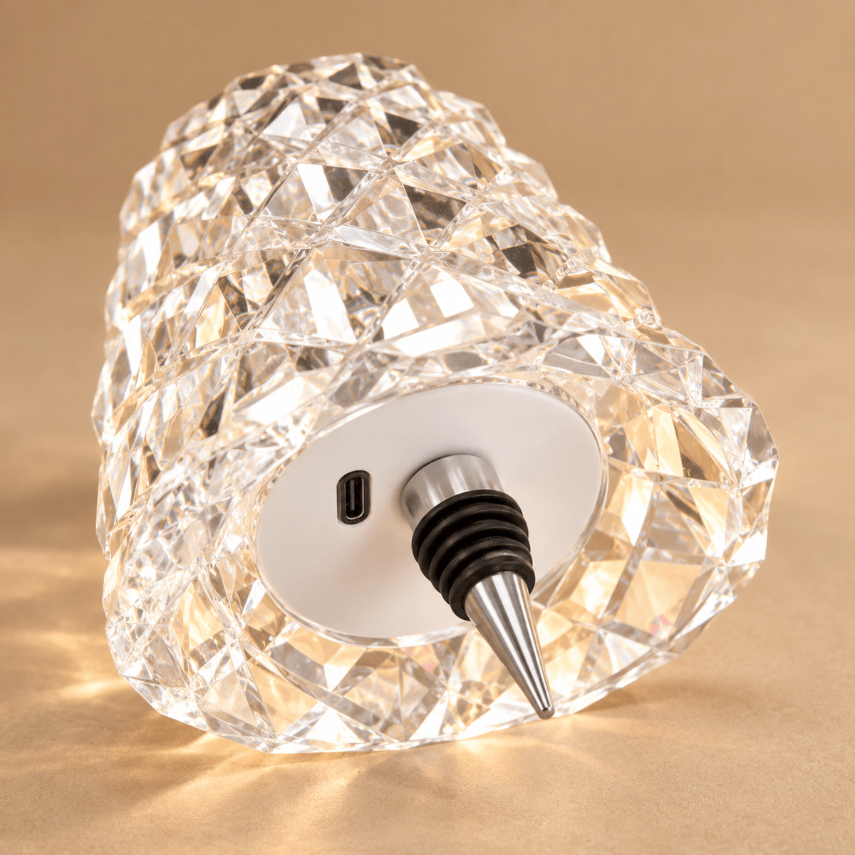 Close view of bottle lamp insertion plug and charging port