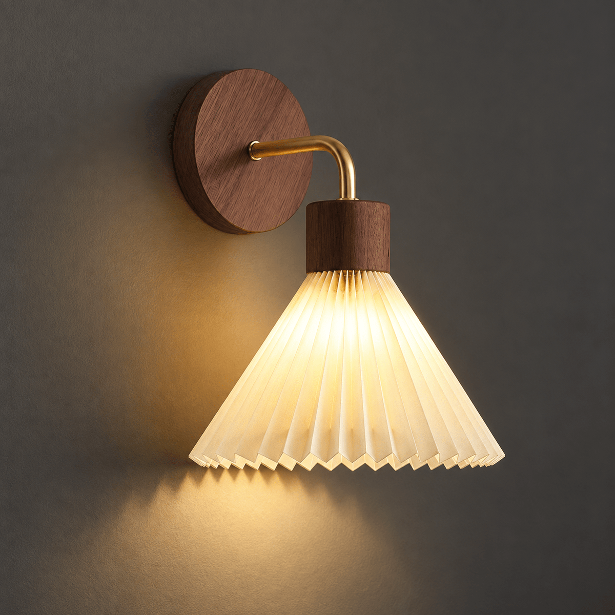 Wood Wall Lamp with Fabric Shade, detail view